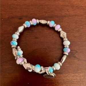 Alex and Ani Silver Bracelet with Aqua and Lavender Beads